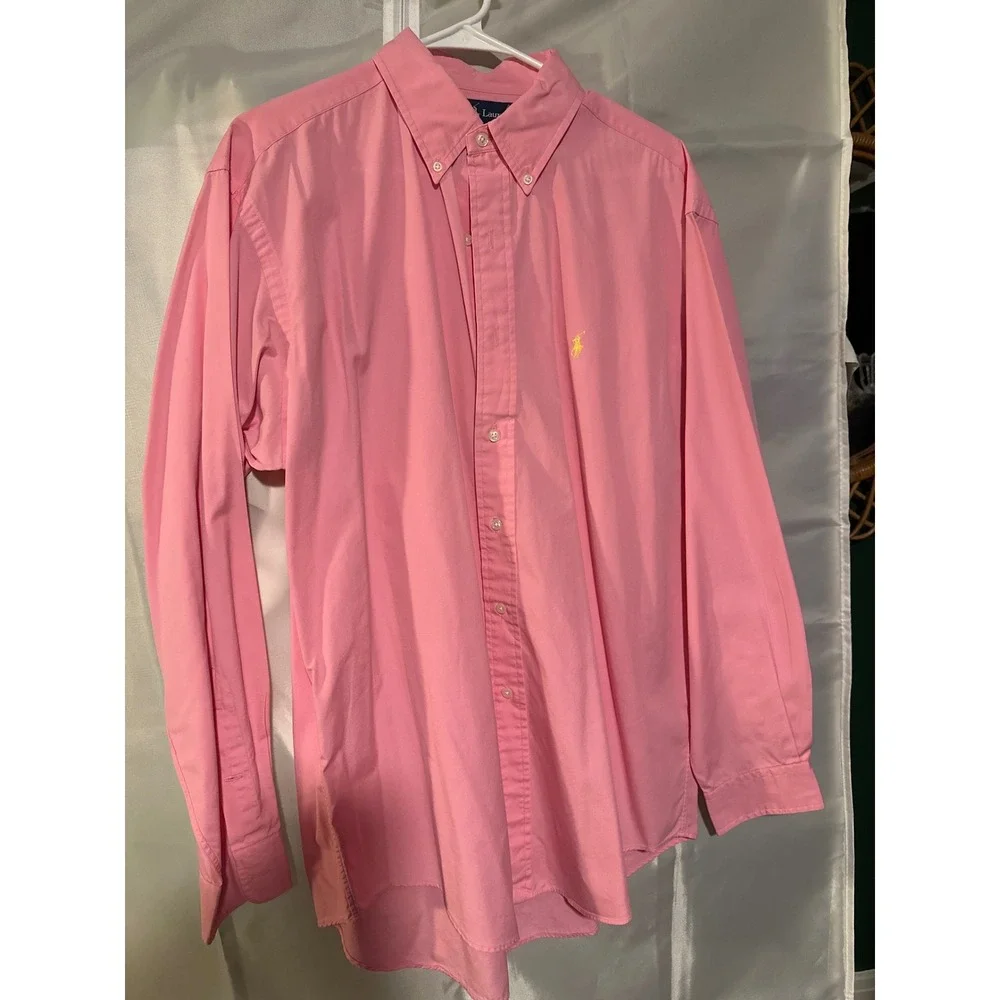 Polo Ralph Lauren Mens Classic Fit Pink Button Down Shirt Yellow Pony Large